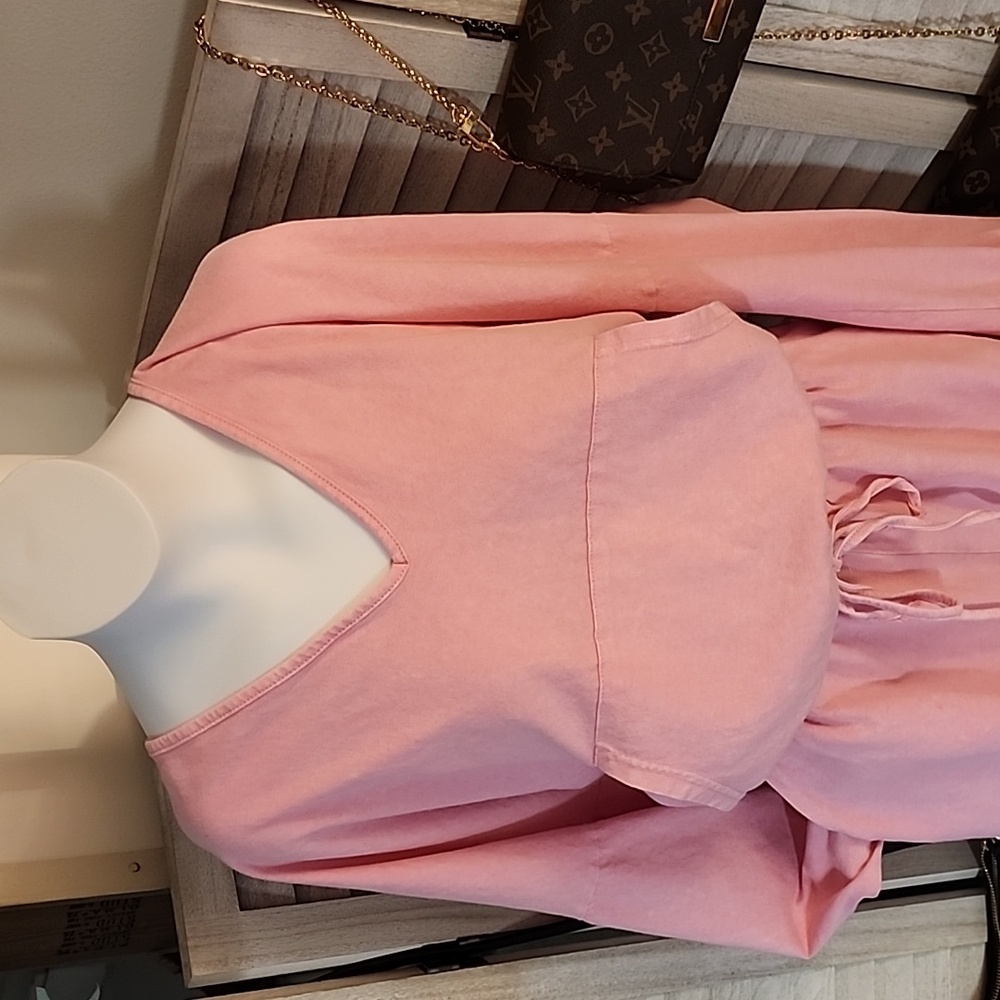 Pink hooded long sleeve romper/ swim suit cover up/ pajamas - Picture 2 of 10